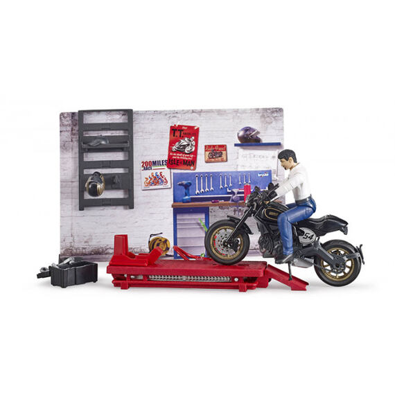 Gépjavító műhely - motorkerékpárral, bábuval - Bruder 62101